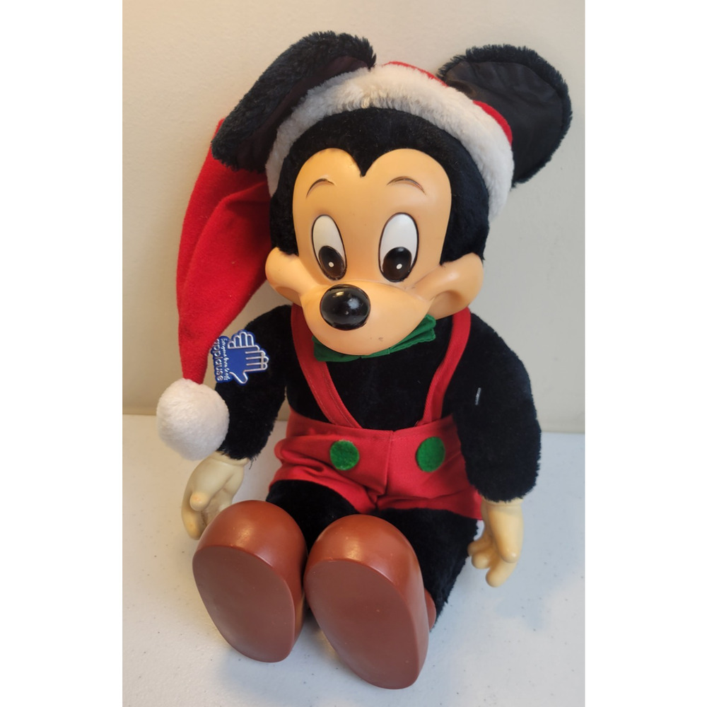 Vtg 1981 Applause Disney Mickey Mouse Santa Christmas Plush plastic face 14"
